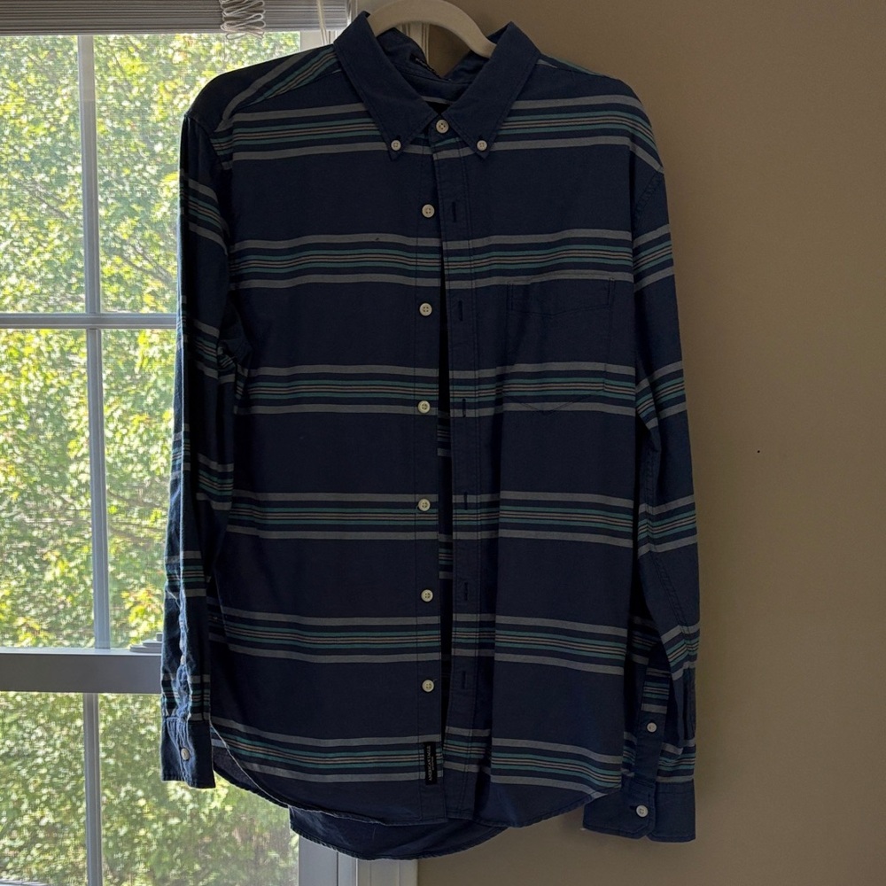 American Eagle Outfitters Navy and Sky Blue Striped Shirt